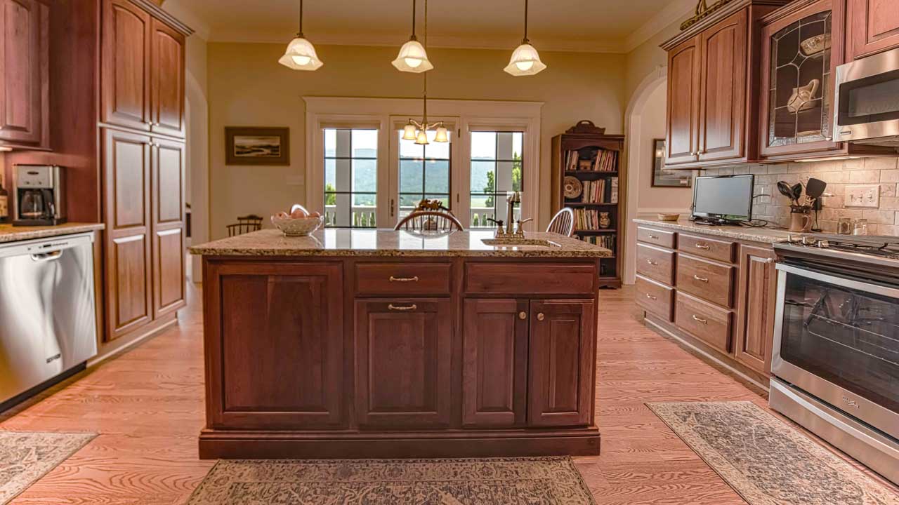 121 Lexington Ct kitchen with island and mountain views